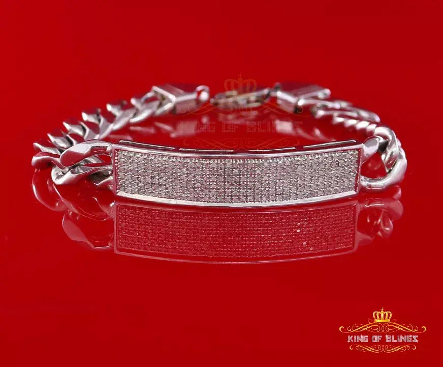 10K White Gold Finish with CT Real Diamond Silver Men's Bracelet King Of Bling