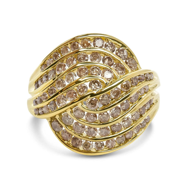 10K Yellow Gold 2.0 Cttw Channel Set Diamond Cocktail Swirl Band Ring (K-L Color, I1-I2 Clarity) Infinite Jewels