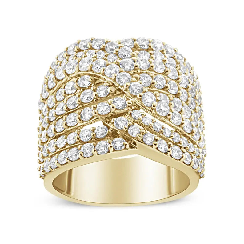 10K Yellow Gold 3.0 Cttw Diamond Eight-Row Bypass Crossover Statement Band Ring (H-I Color, I2-I3 Clarity) Luxcom