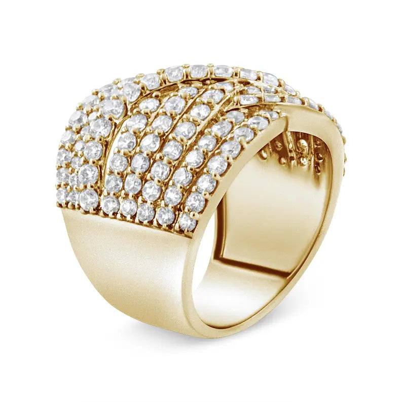 10K Yellow Gold 3.0 Cttw Diamond Eight-Row Bypass Crossover Statement Band Ring (H-I Color, I2-I3 Clarity) Luxcom
