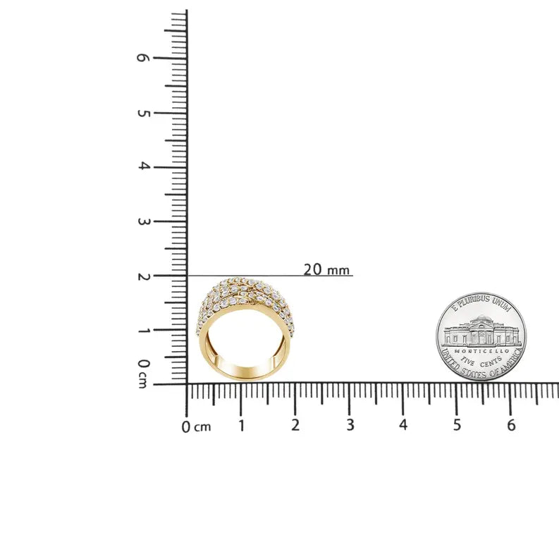 10K Yellow Gold 3.0 Cttw Diamond Eight-Row Bypass Crossover Statement Band Ring (H-I Color, I2-I3 Clarity) Luxcom