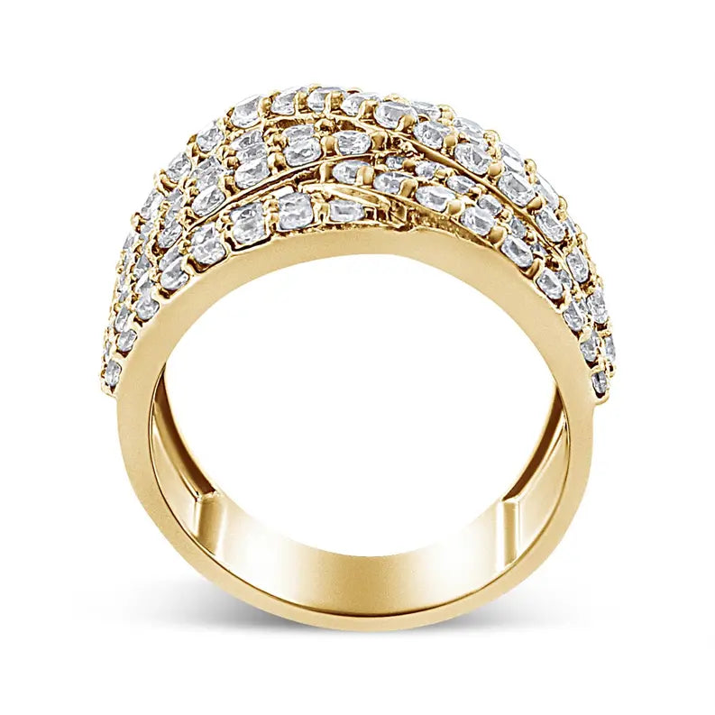 10K Yellow Gold 3.0 Cttw Diamond Eight-Row Bypass Crossover Statement Band Ring (H-I Color, I2-I3 Clarity) Luxcom