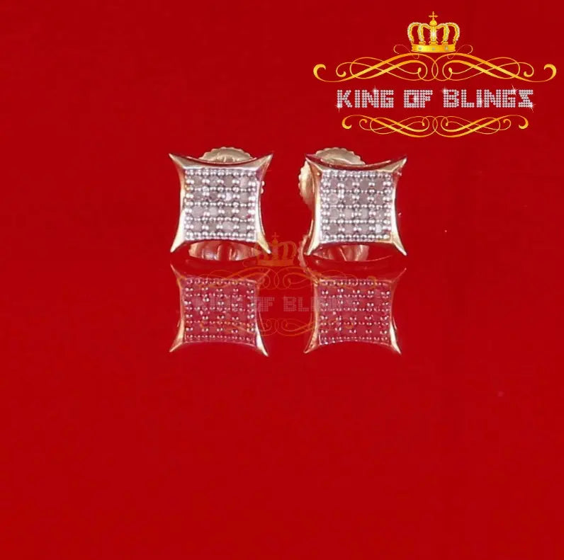 10K Yellow Gold Finish Silver Real Diamond 0.10CT Men's Square Stud Micro Earrings King Of Bling