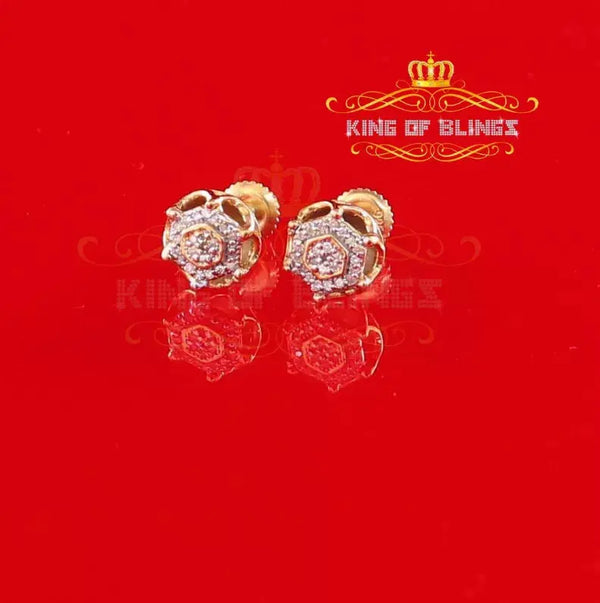 10K Yellow Gold Finish Silver Real Diamond 0.10CT Men's Stud Micro Earrings King Of Bling