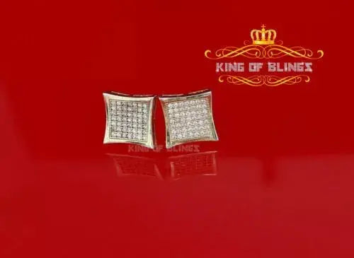 10K Yellow Gold Finish in silver With Lab Created Square Men's Stud Earrings King Of Bling