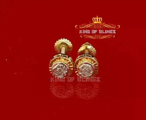 10K Yellow Gold Finish with Real Diamond 0.05ct Round Men's Stud Silver Earrings King Of Bling