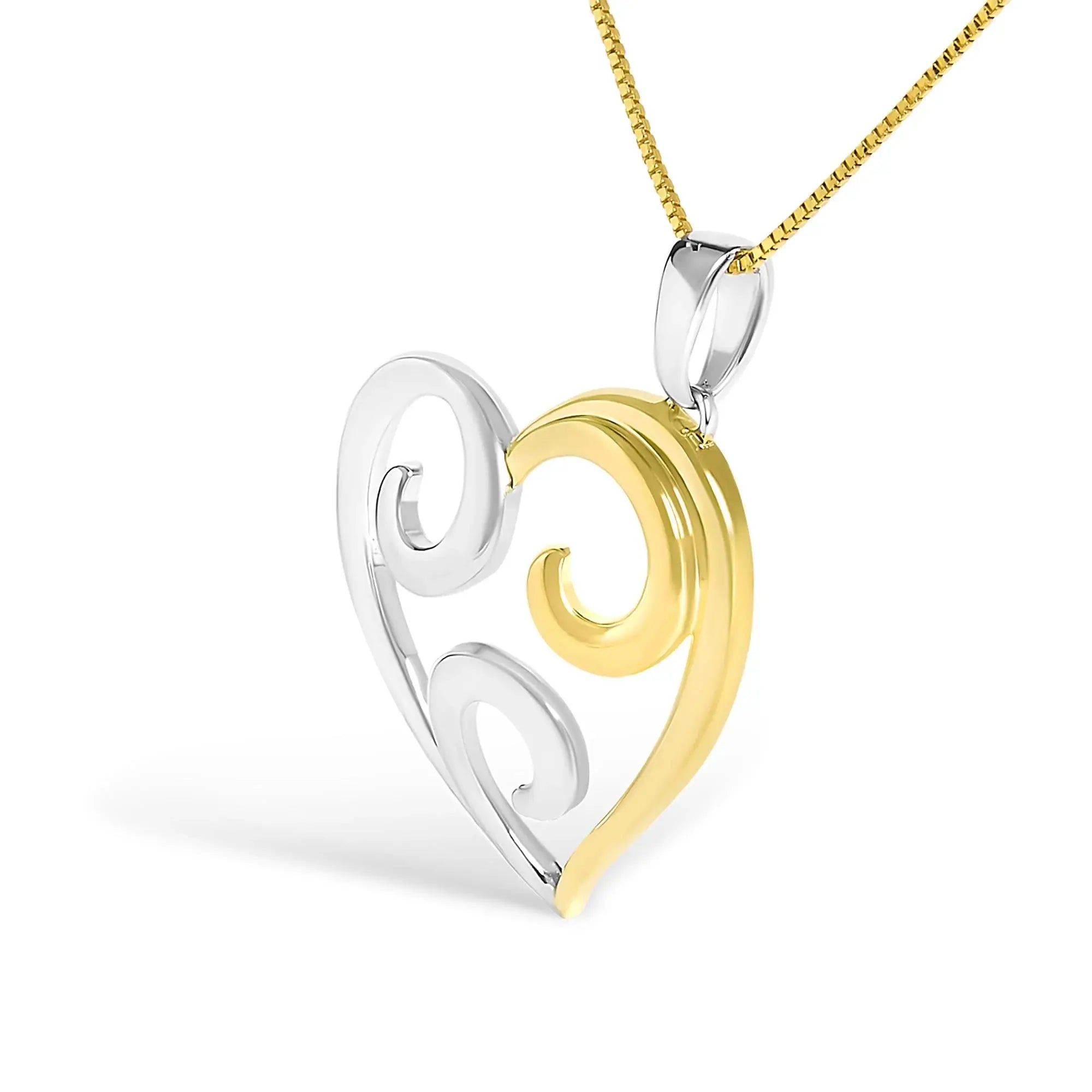 10K Yellow Gold Over .925 Sterling Silver Open Heart with Swirls 18" Box Chain Pendant Necklace Infinite Jewels