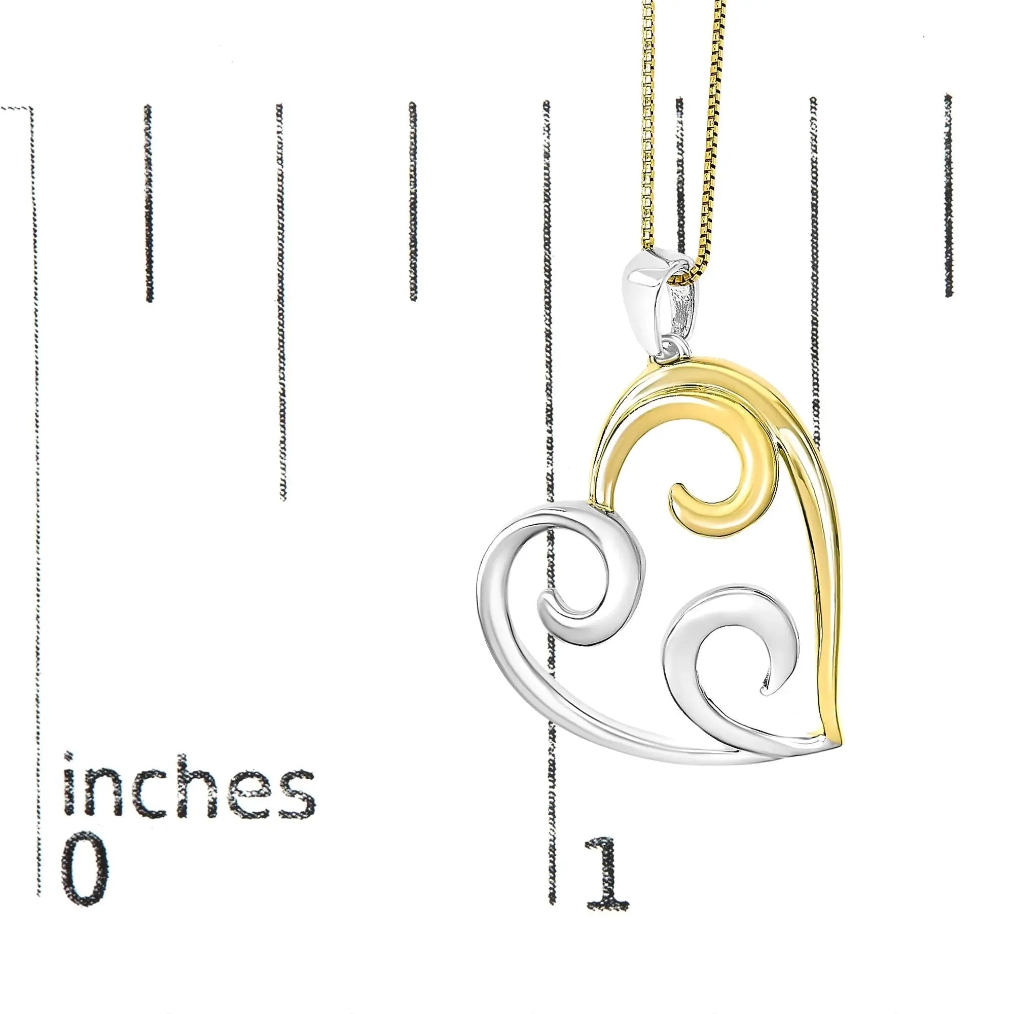 10K Yellow Gold Over .925 Sterling Silver Open Heart with Swirls 18" Box Chain Pendant Necklace Infinite Jewels