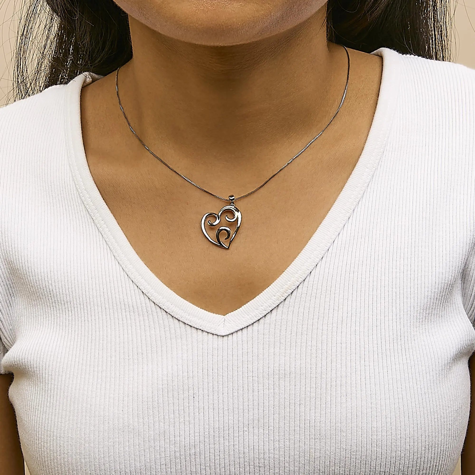 10K Yellow Gold Over .925 Sterling Silver Open Heart with Swirls 18" Box Chain Pendant Necklace Infinite Jewels