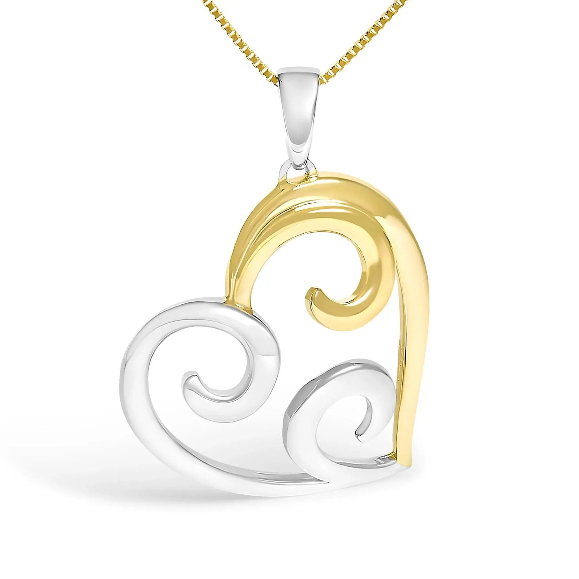 10K Yellow Gold Over .925 Sterling Silver Open Heart with Swirls 18" Box Chain Pendant Necklace Infinite Jewels