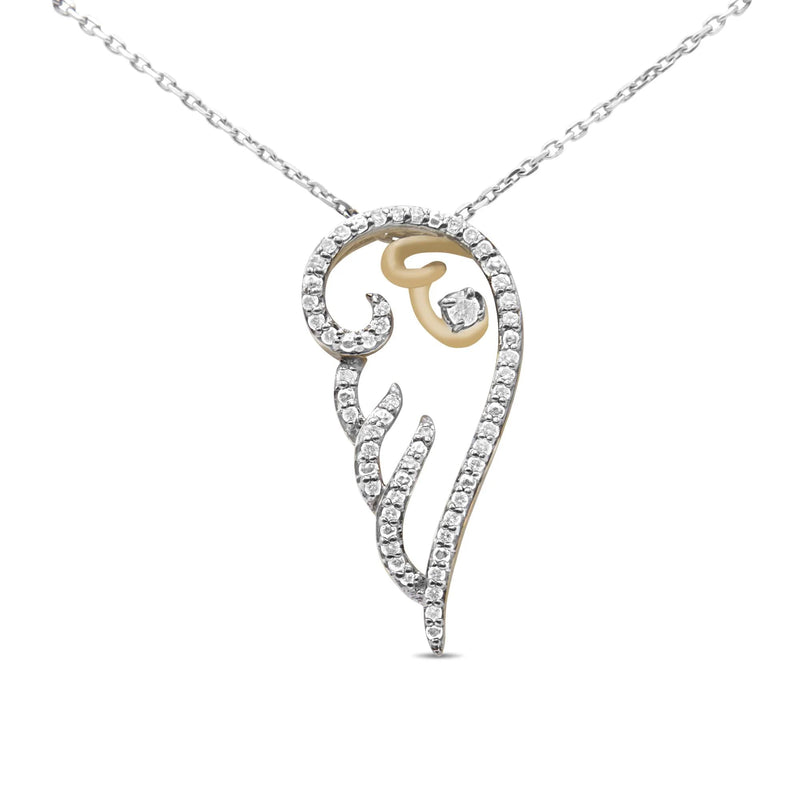 10K Yellow Gold over .925 Sterling Silver 1/4 Cttw Diamond Angel Wing 18" Pendant Necklace (H-I Color, I1-I2 Clarity) Infinite Jewels