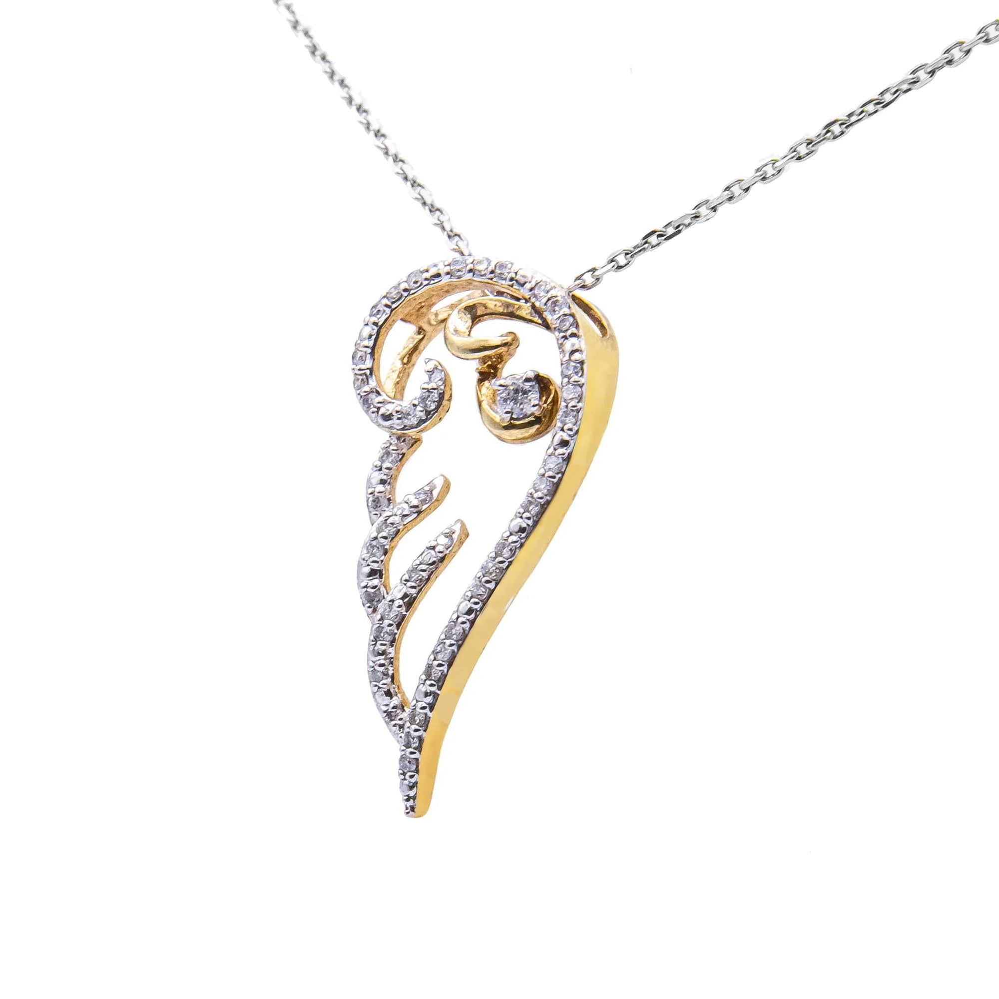 10K Yellow Gold over .925 Sterling Silver 1/4 Cttw Diamond Angel Wing 18" Pendant Necklace (H-I Color, I1-I2 Clarity) Infinite Jewels