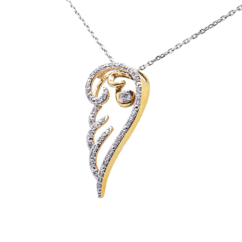 10K Yellow Gold over .925 Sterling Silver 1/4 Cttw Diamond Angel Wing 18" Pendant Necklace (H-I Color, I1-I2 Clarity) Infinite Jewels