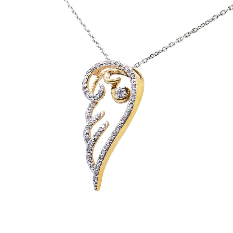 10K Yellow Gold over .925 Sterling Silver 1/4 Cttw Diamond Angel Wing 18" Pendant Necklace (H-I Color, I1-I2 Clarity) Infinite Jewels