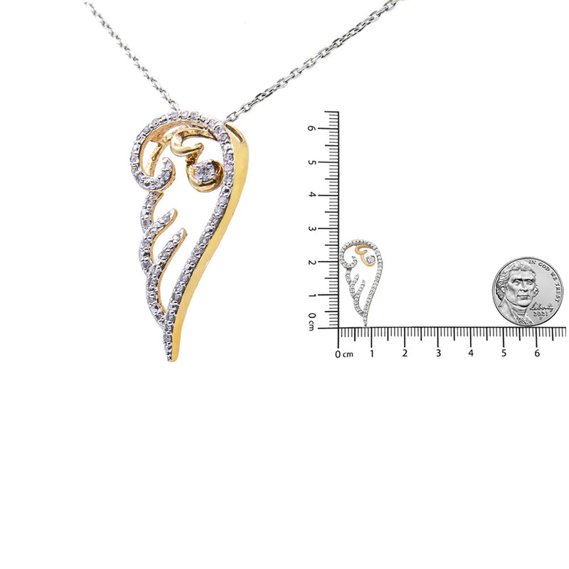 10K Yellow Gold over .925 Sterling Silver 1/4 Cttw Diamond Angel Wing 18" Pendant Necklace (H-I Color, I1-I2 Clarity) Infinite Jewels