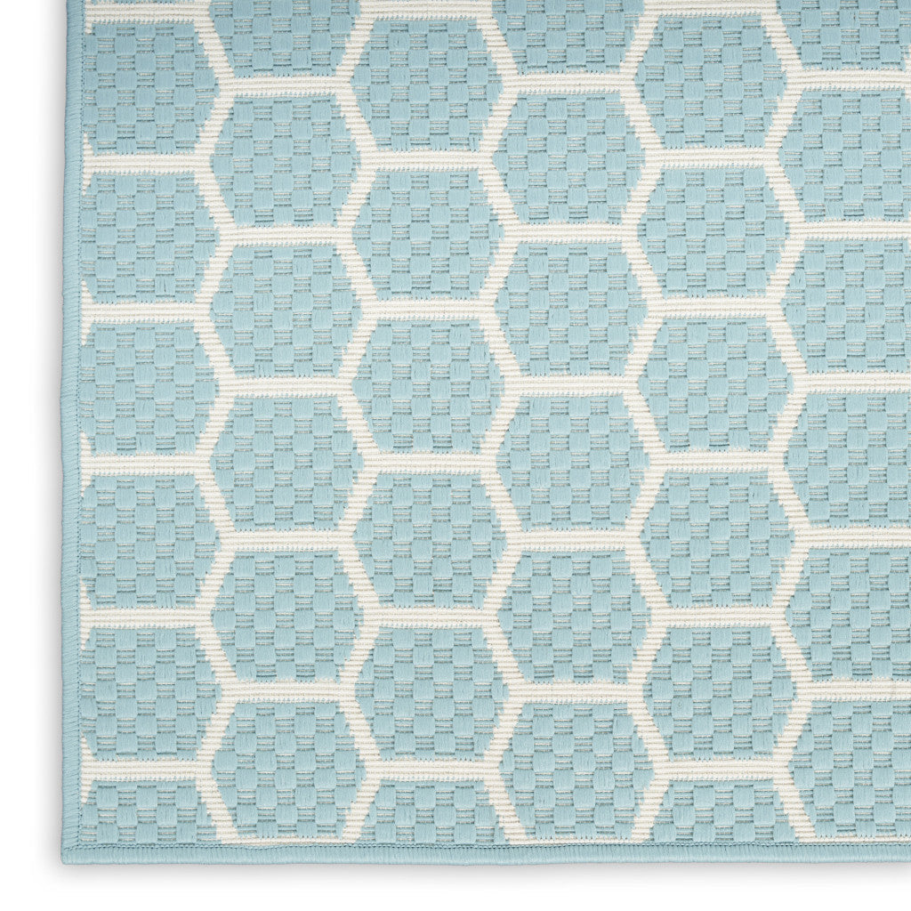 10' Aqua And White Geometric Indoor Outdoor Runner Rug Homeroots Outdoor