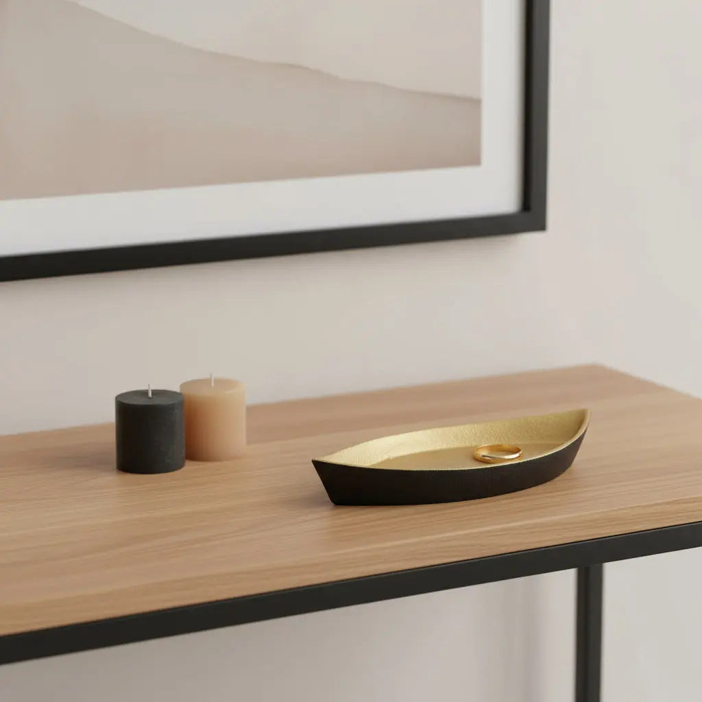 10" Black And Gold Cast Iron Oval Boat Shaped Tray Homeroots Kitchen & Dining