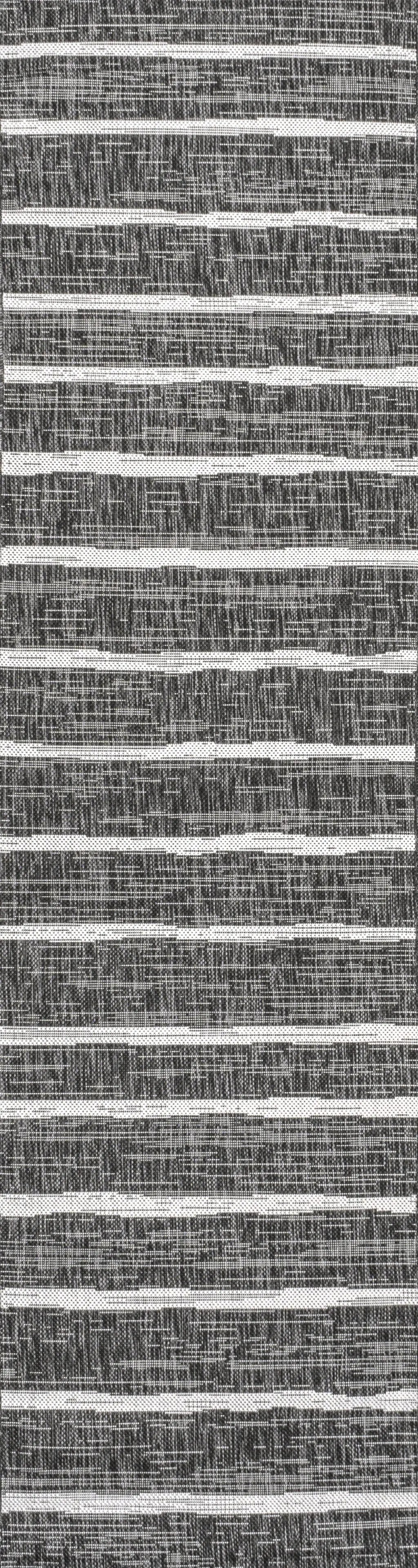 10' Black And Ivory Striped Indoor Outdoor Runner Rug Homeroots Outdoor