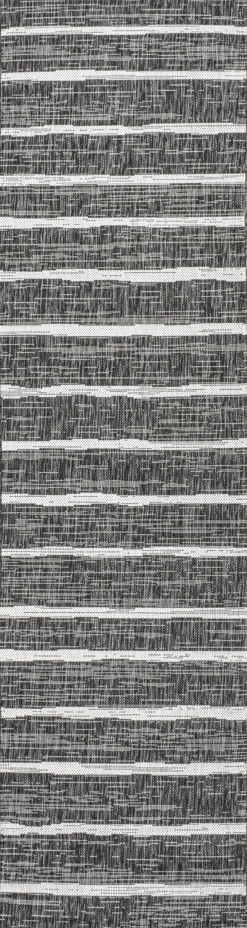 10' Black And Ivory Striped Indoor Outdoor Runner Rug Homeroots Outdoor