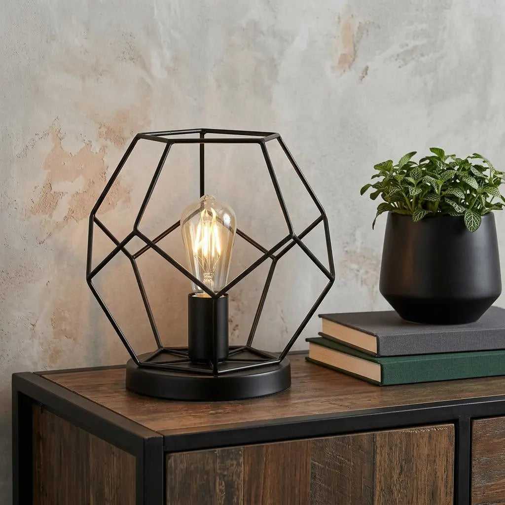 10" Black Geometric Table Lamp Homeroots Lighting