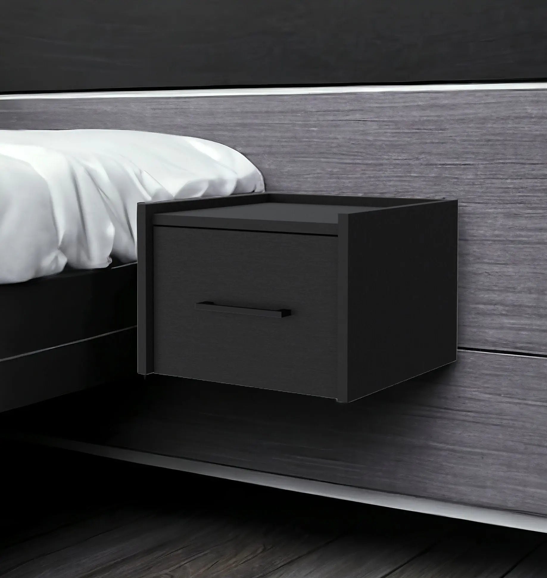 10" Black Wood One Drawer Floating Nightstand Homeroots Bed & Bath