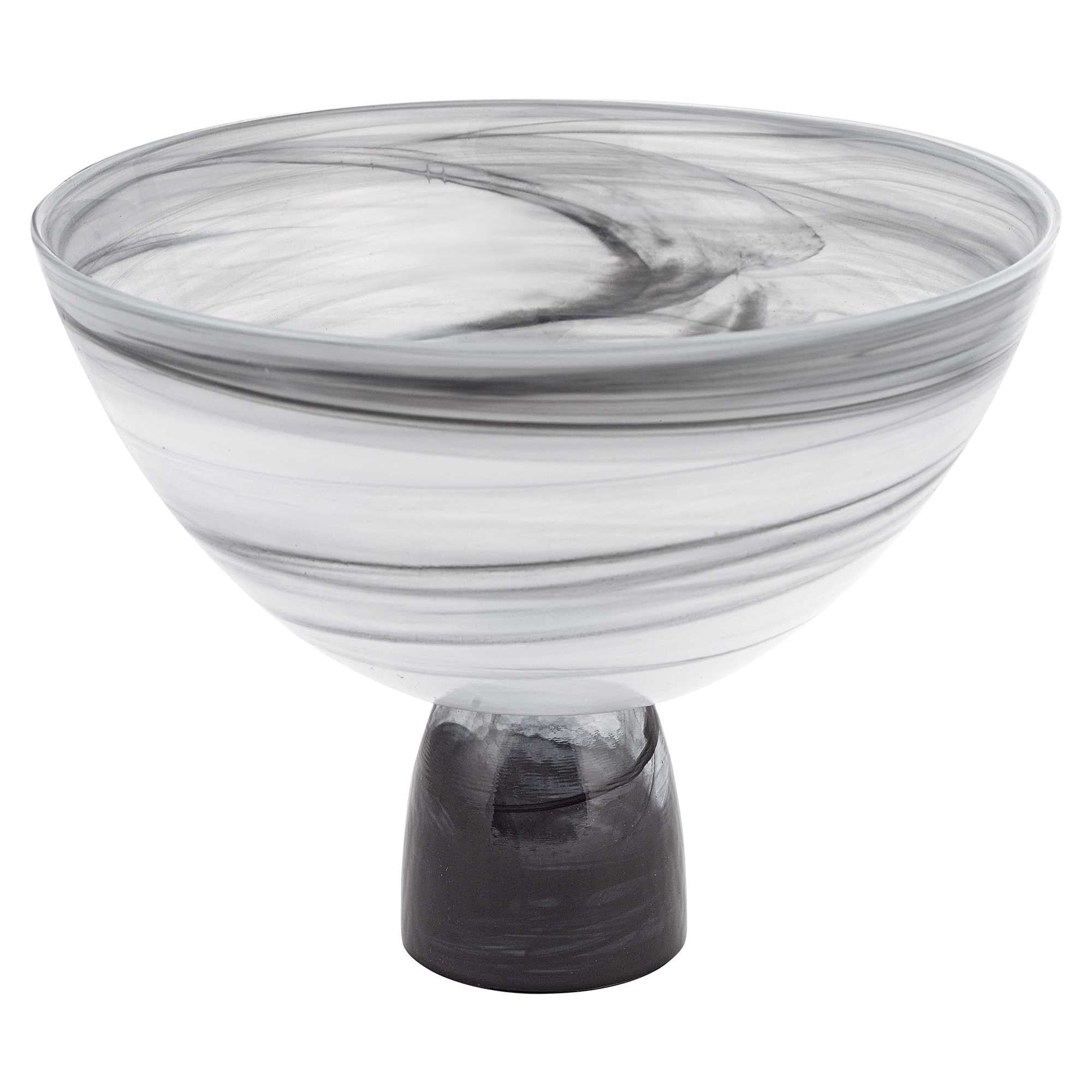 10" Black and Gray Swirl Mouth Blown Glass Footed Centerpiece Bowl Homeroots Kitchen & Dining