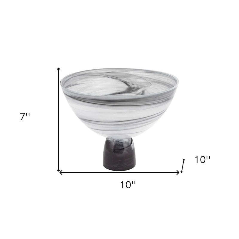 10" Black and Gray Swirl Mouth Blown Glass Footed Centerpiece Bowl Homeroots Kitchen & Dining