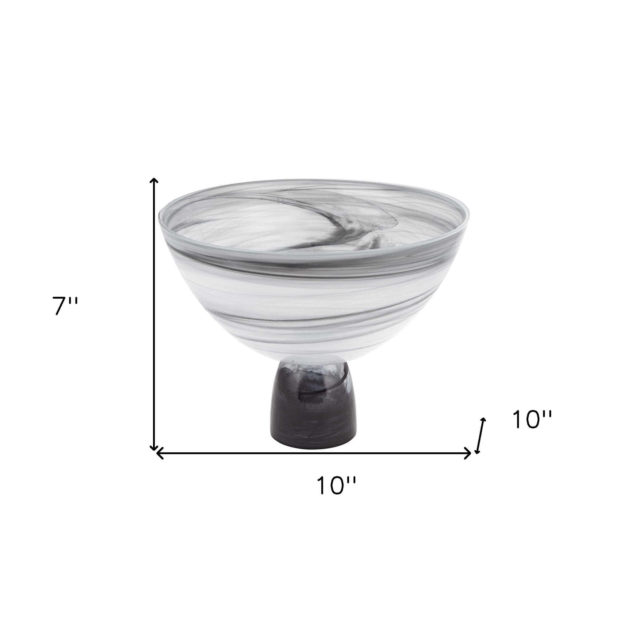 10" Black and Gray Swirl Mouth Blown Glass Footed Centerpiece Bowl Homeroots Kitchen & Dining