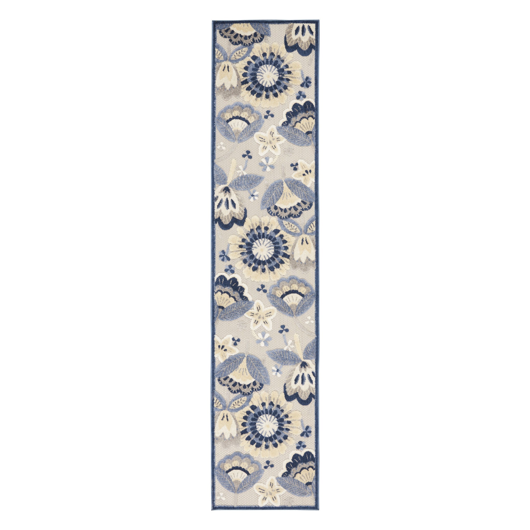 10' Blue And Gray Indoor Outdoor Runner Rug - GreatEagleInc