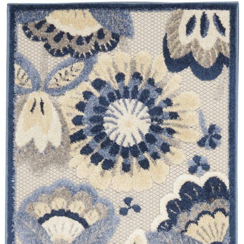 10' Blue And Gray Indoor Outdoor Runner Rug - GreatEagleInc