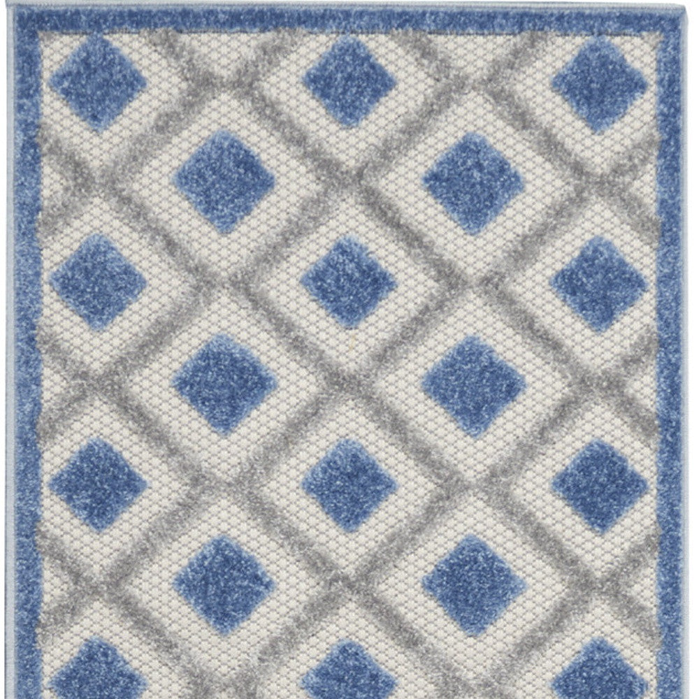 10' Blue And Gray Indoor Outdoor Runner Rug - GreatEagleInc