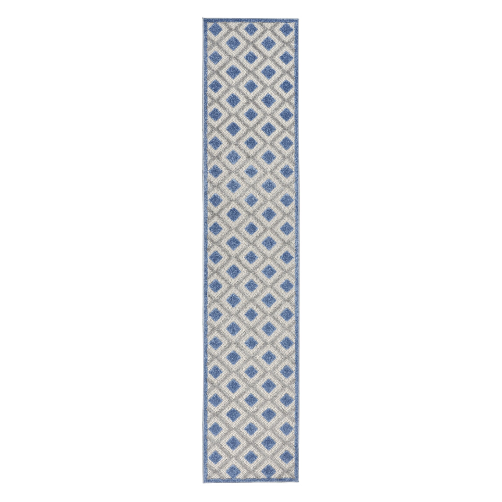 10' Blue And Gray Indoor Outdoor Runner Rug - GreatEagleInc