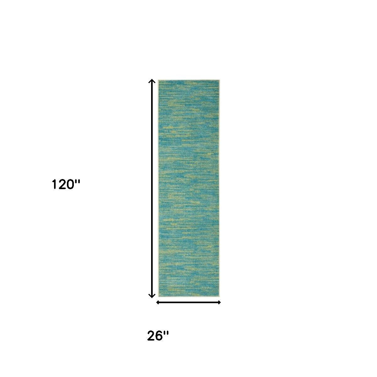 10' Blue And Green Indoor Outdoor Runner Rug - GreatEagleInc