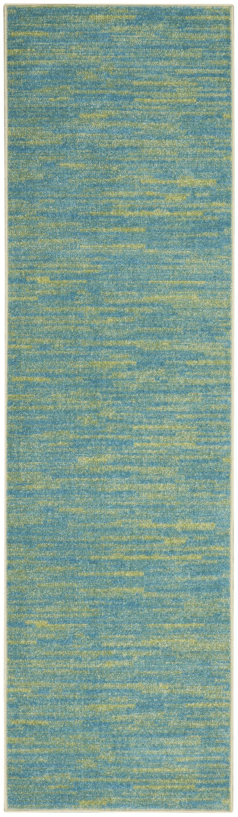 10' Blue And Green Indoor Outdoor Runner Rug - GreatEagleInc