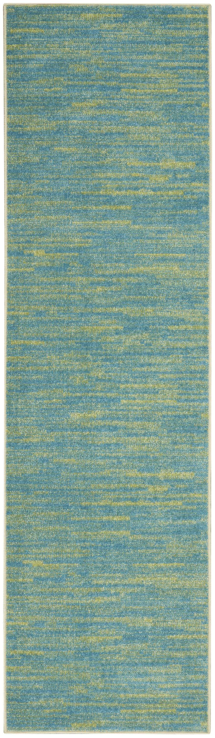 10' Blue And Green Indoor Outdoor Runner Rug - GreatEagleInc