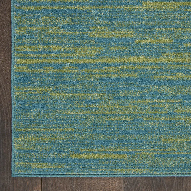 10' Blue And Green Indoor Outdoor Runner Rug - GreatEagleInc