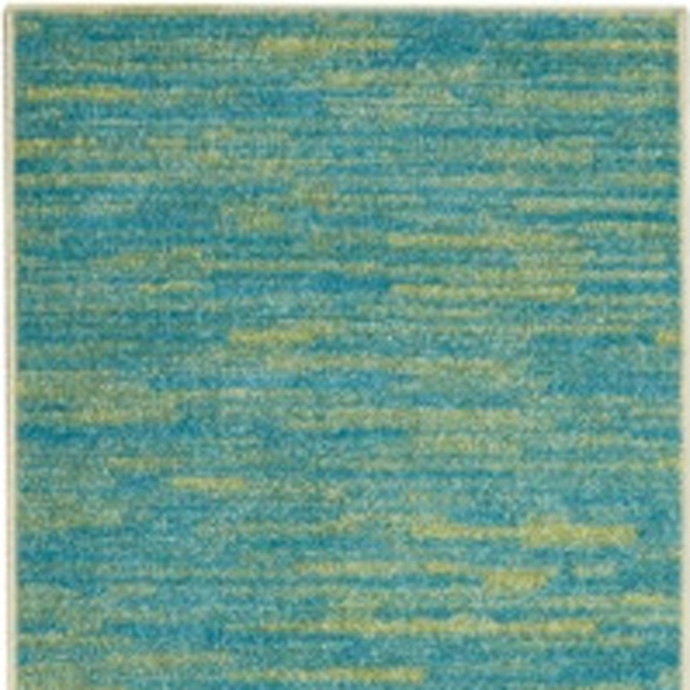 10' Blue And Green Indoor Outdoor Runner Rug - GreatEagleInc