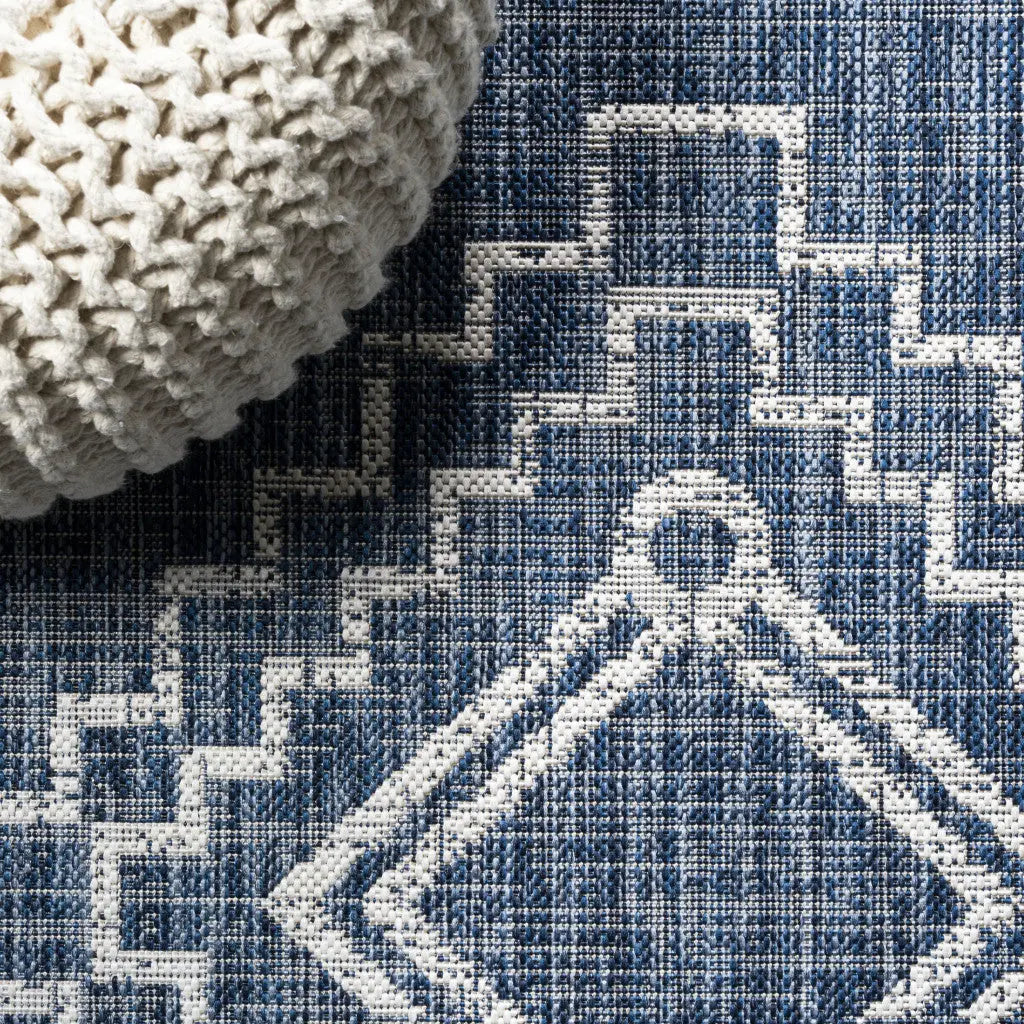 10' Blue And Ivory Moroccan Indoor Outdoor Runner Rug Homeroots Outdoor