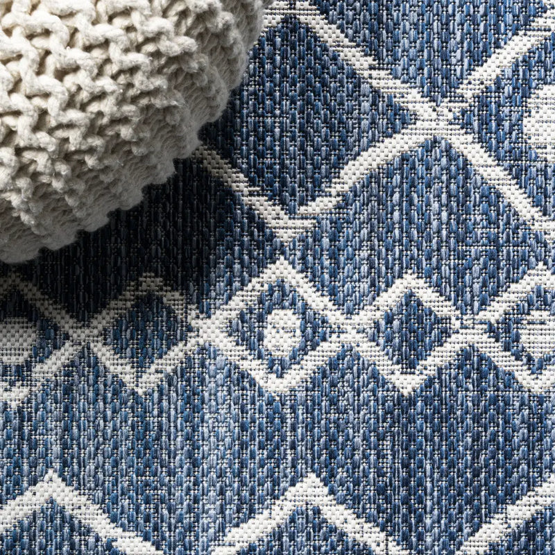 10' Blue And Ivory Trellis Indoor Outdoor Runner Rug Homeroots Outdoor