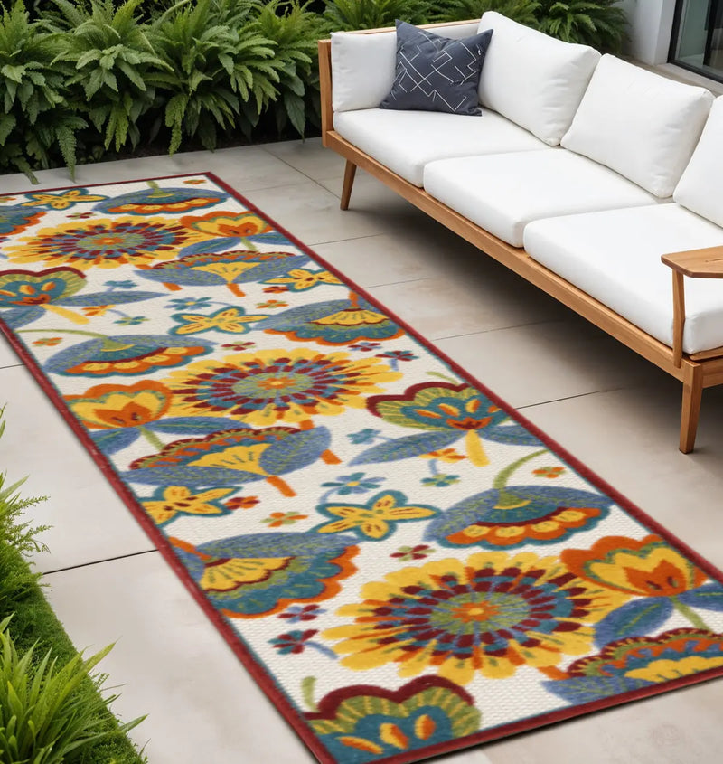 10' Blue And Yellow Indoor Outdoor Runner Rug - GreatEagleInc