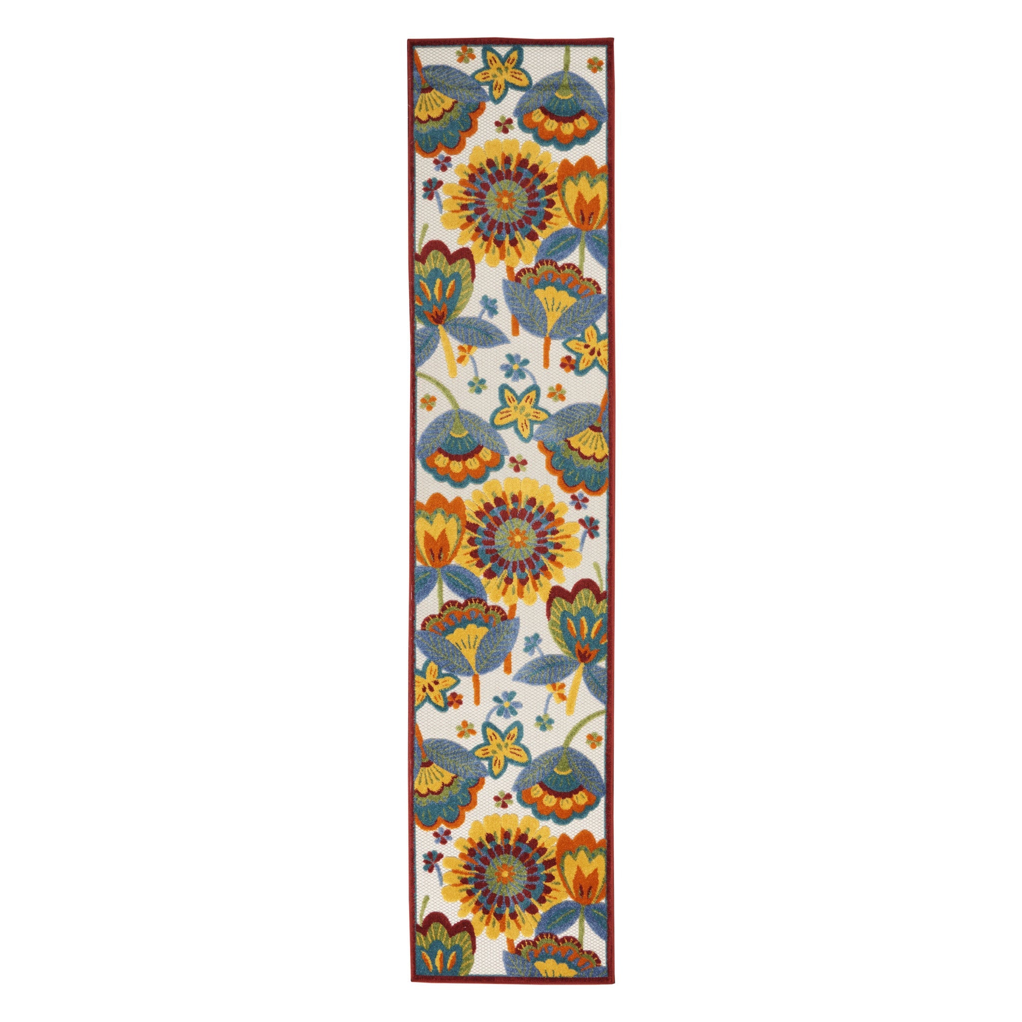 10' Blue And Yellow Indoor Outdoor Runner Rug - GreatEagleInc