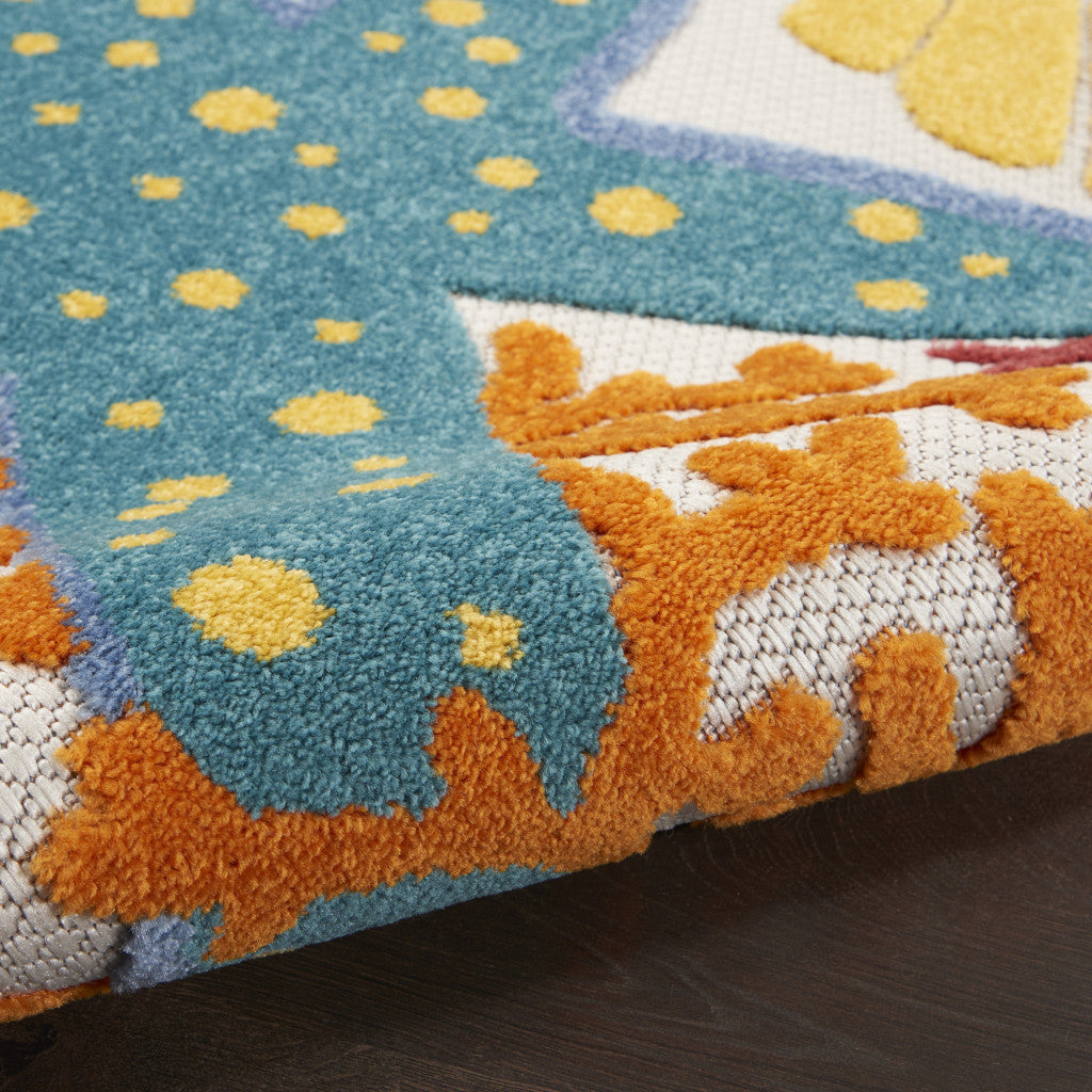 10' Blue And Yellow Indoor Outdoor Runner Rug Homeroots Outdoor