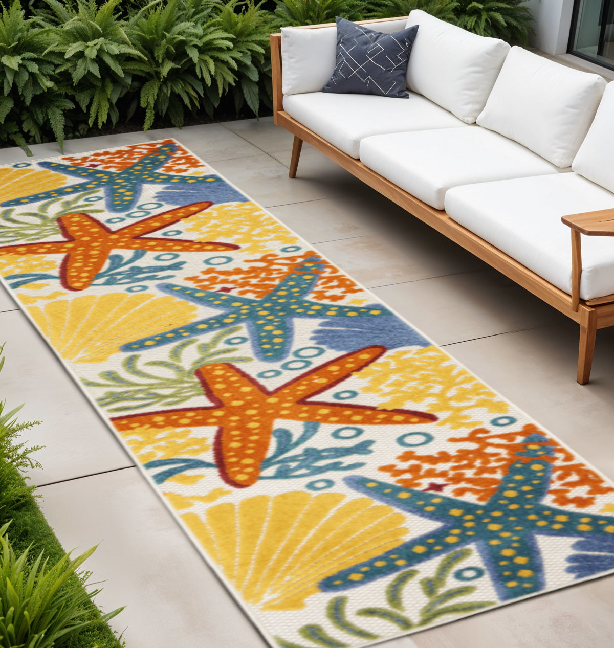 10' Blue And Yellow Indoor Outdoor Runner Rug Homeroots Outdoor