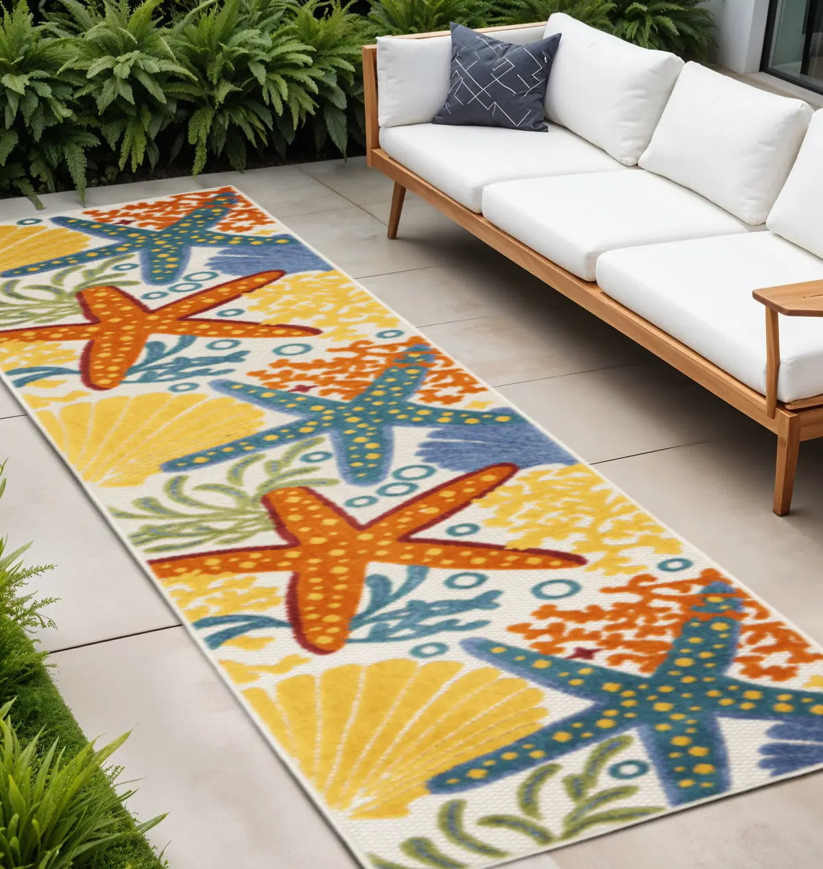 10' Blue And Yellow Indoor Outdoor Runner Rug Homeroots Outdoor