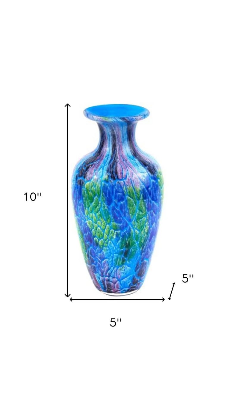 10" Blue and Green Glass Abstract Round Table Vase Homeroots Home Decor