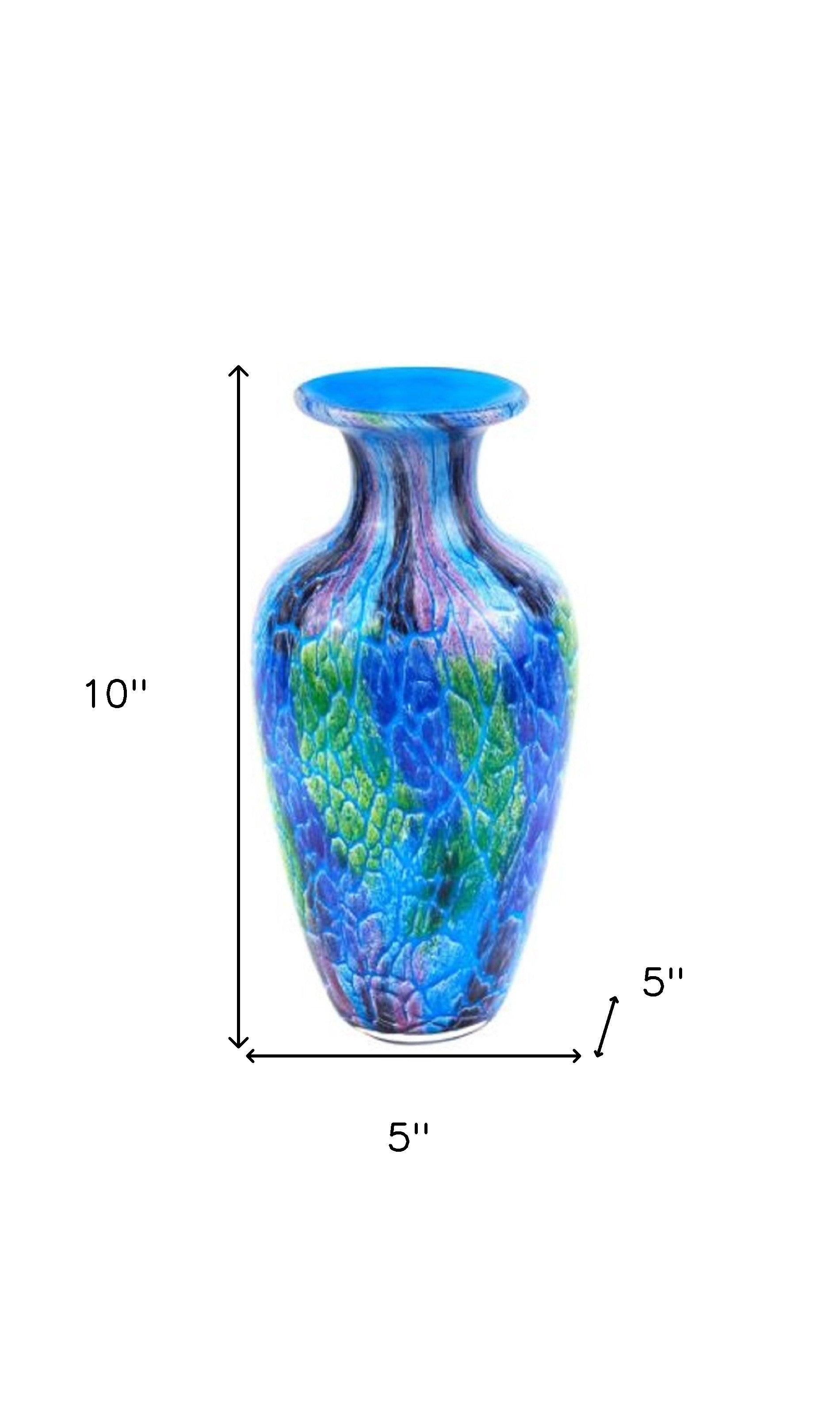 10" Blue and Green Glass Abstract Round Table Vase Homeroots Home Decor