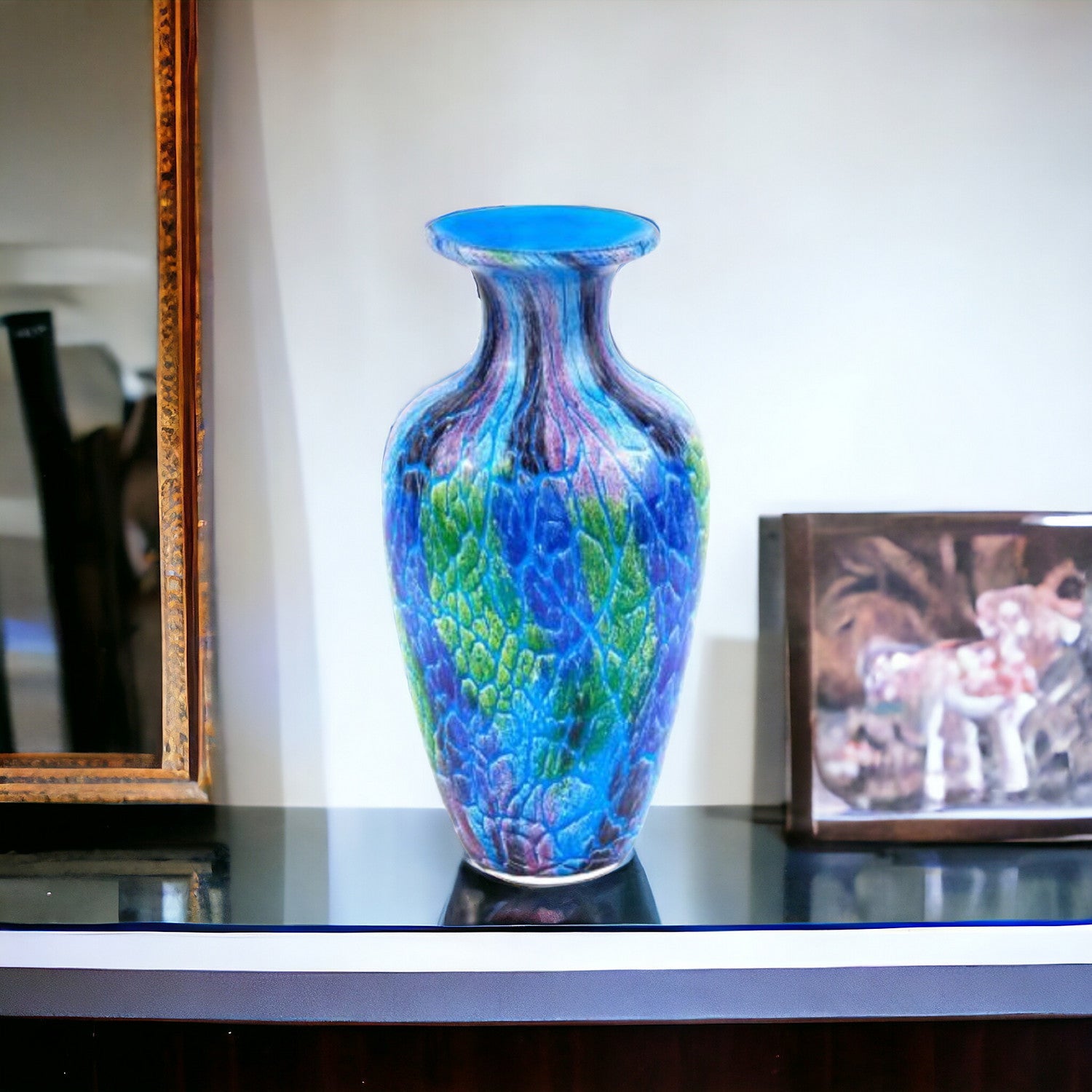 10" Blue and Green Glass Abstract Round Table Vase Homeroots Home Decor