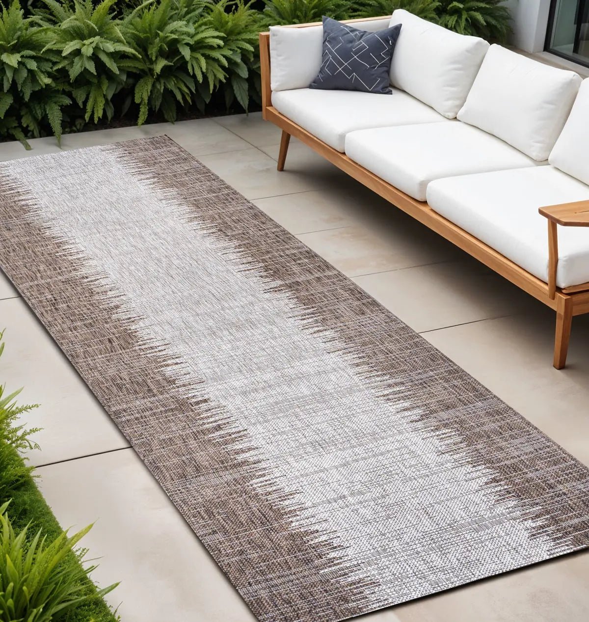 10' Brown And Beige Striped Indoor Outdoor Runner Rug Homeroots Outdoor