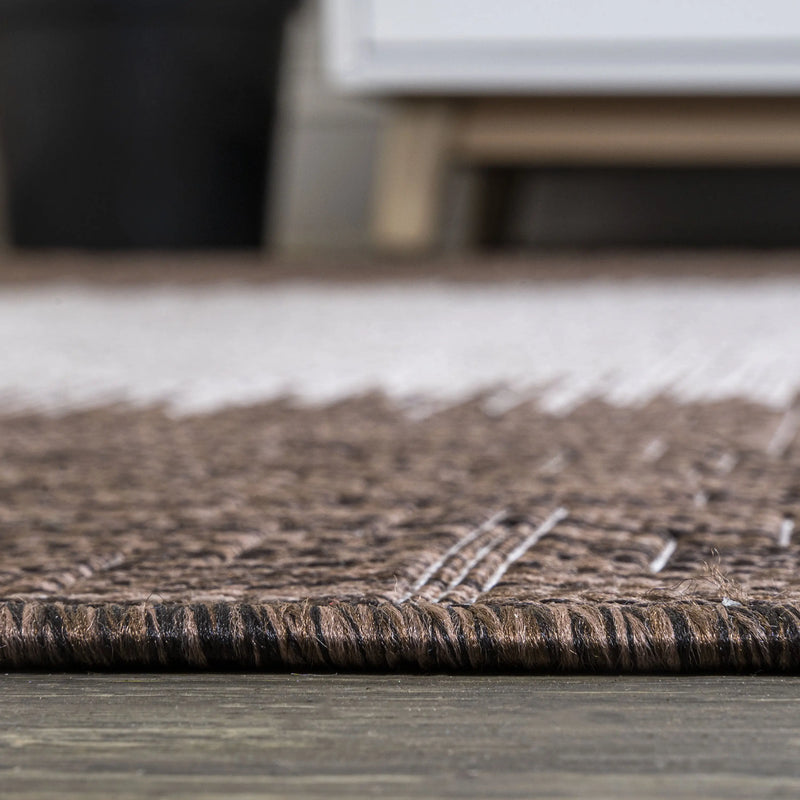 10' Brown And Beige Striped Indoor Outdoor Runner Rug Homeroots Outdoor