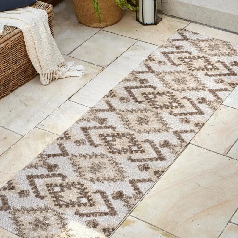 10' Brown And Ivory Moroccan Indoor Outdoor Runner Rug Homeroots Outdoor
